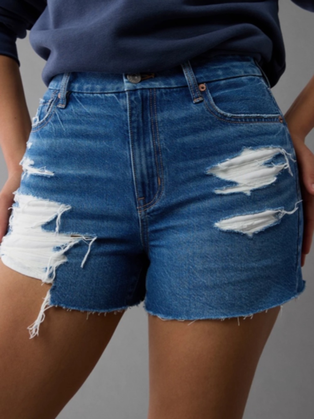 AE Strigid Curvy Ripped Denim Mom Short - NWT